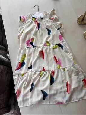 THML White Midi Dress with Multicolor Abstract Print